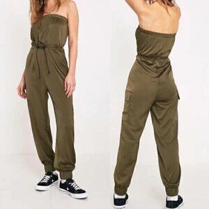 Urban Outfitters Elise Satin Strapless Jumpsuit